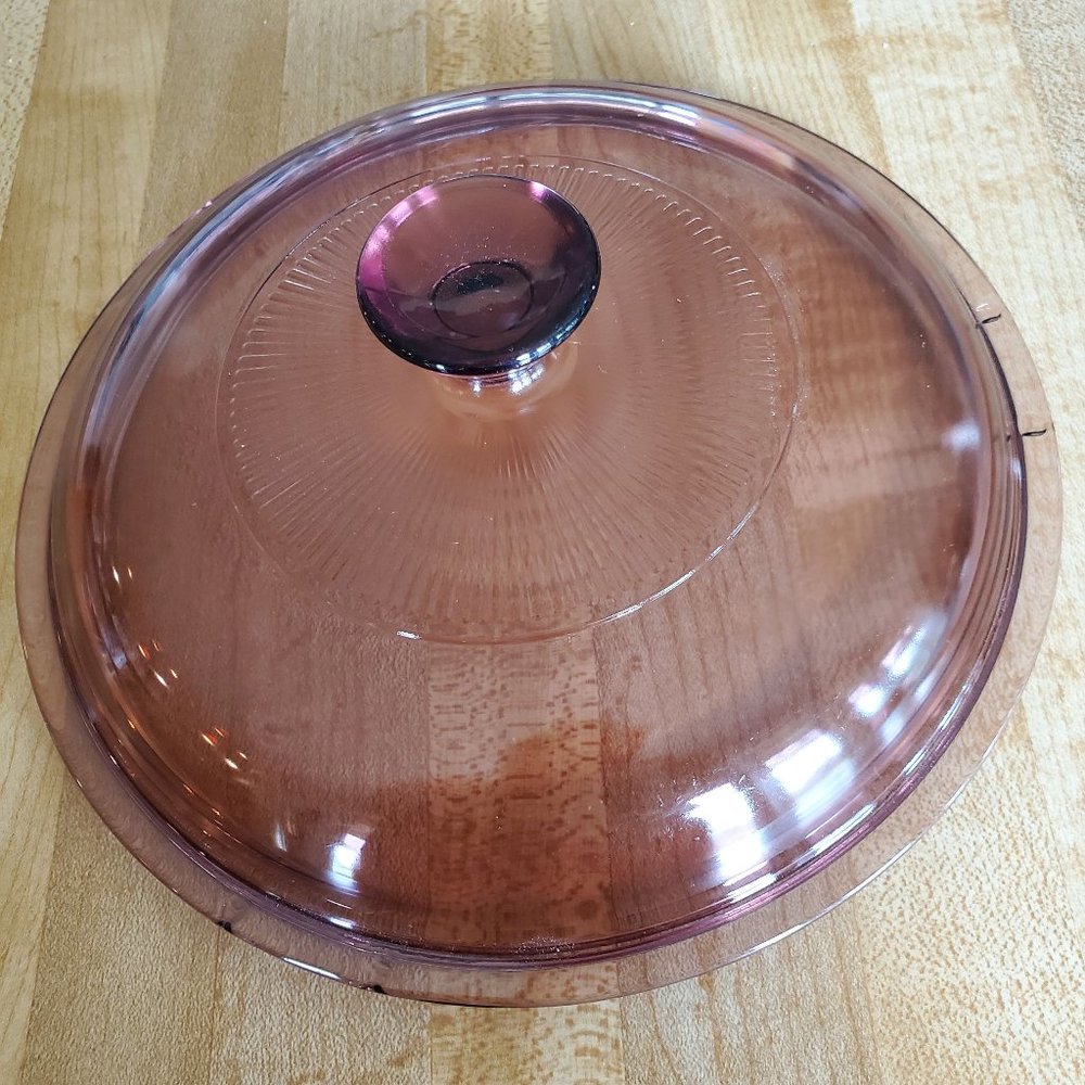 Pyrex Visions V-1.5-C Cranberry Replacement Lid 7 1/4 inch Ribbed Lid Only